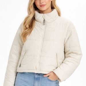 Cream Puffer Jacket — Women’s Small/Medium Fit, Lightweight Warm Zip Front